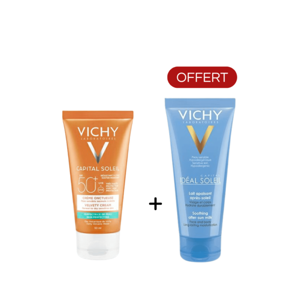 vichy capital soleil crème onctueuse protectrice spf 50+ + lait aprés soleil 100 ml offert