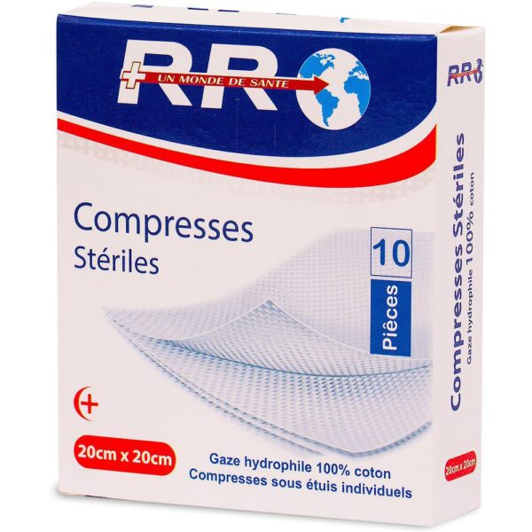 Compresses Stériles RR – Boîte de 10 Pièces (20cm x 20cm) Compresses Stériles RR – Boîte de 10 Pièces (20cm x 20cm)