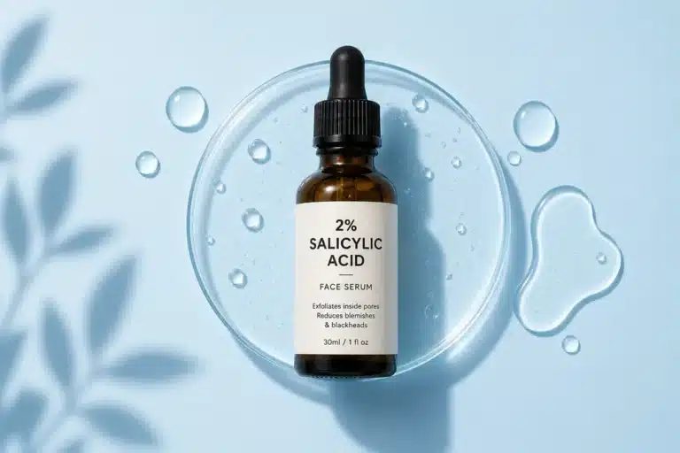 Sérum à l'acide salicylique 2 % posé sur une coupelle de gel