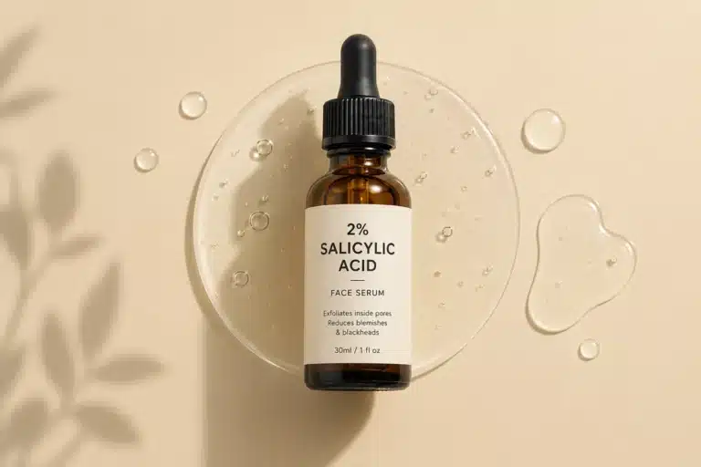 Sérum à l'acide salicylique 2 % posé sur une coupelle de gel