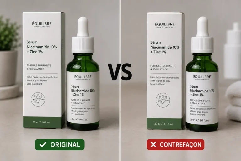 Produit original et contrefaçon côte à côte : illustration des différences d'emballage